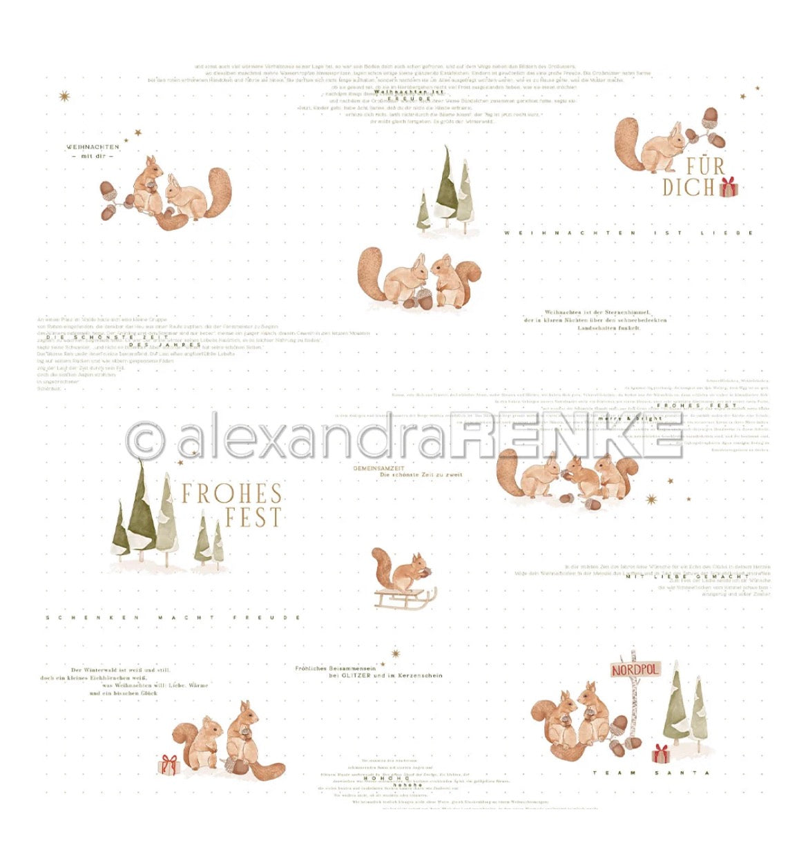 Designpapier 'Eichhörnchen Szenen mit Typo' 200g/m²