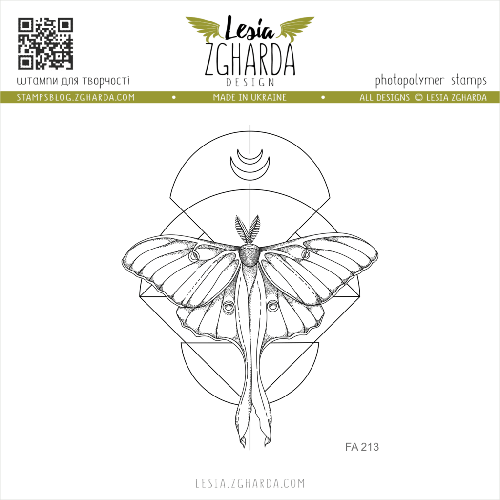 Luna Motte mit Geometrischem Hintergrund - Stempel