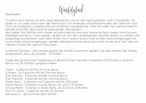 Spielanleitung „Würfelglück“