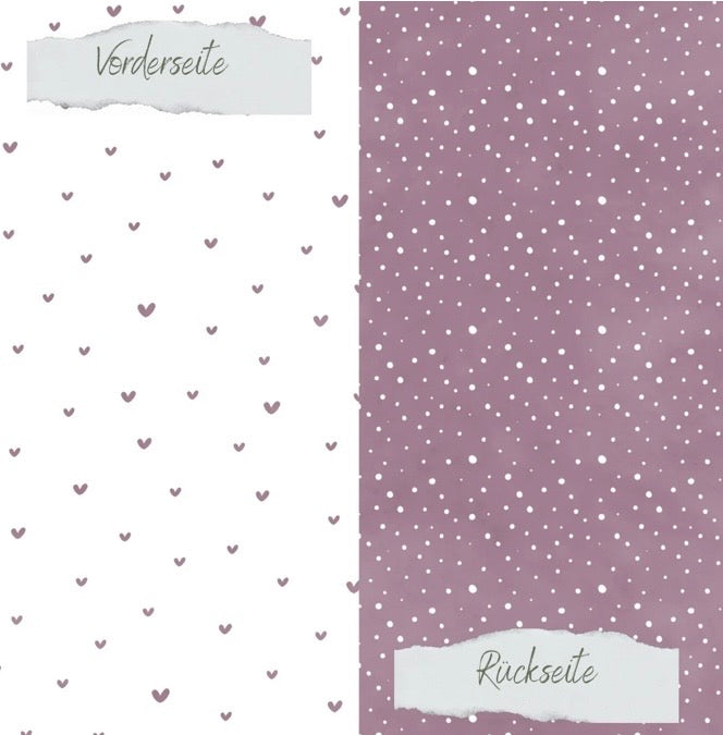 Designpapier - Basic - Malve - Doodle Herzen + Sprenkel - Doppelseitig bedruckt