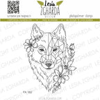 Wolf mit Blumen - Stempel