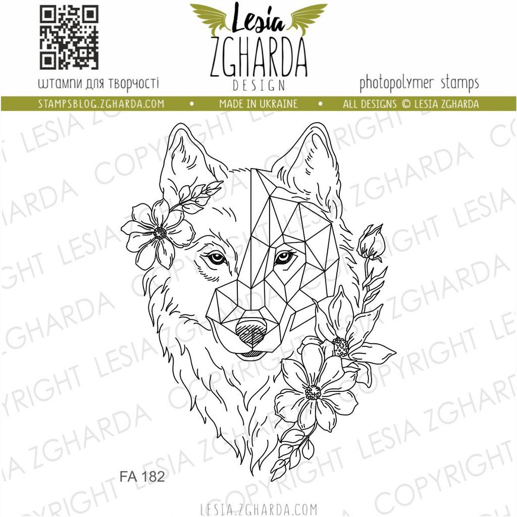 Wolf mit Blumen - Stempel