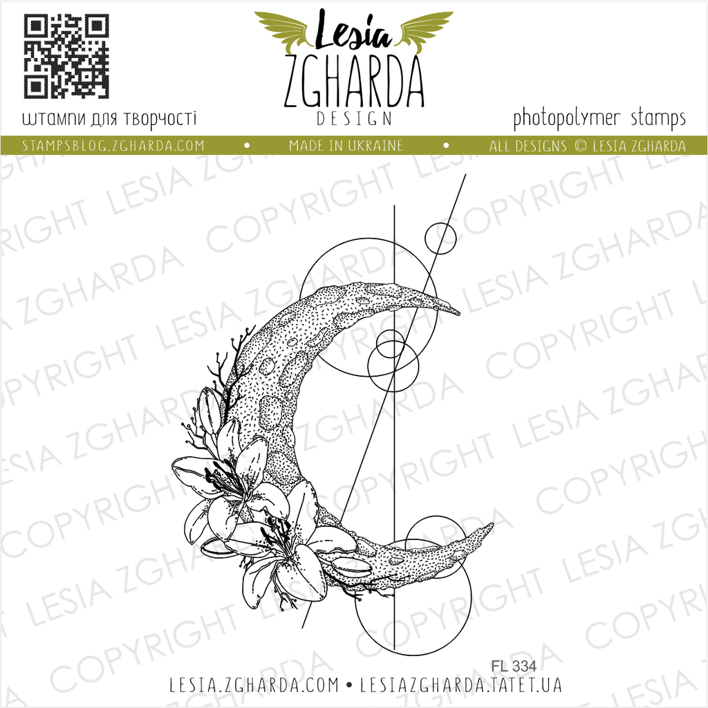 Mond mit Lilien und Geometrischem Hintergrund