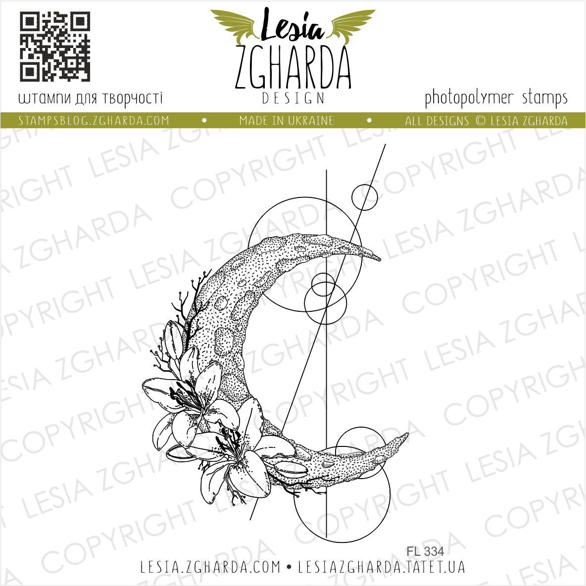 Mond mit Lilien und Geometrischem Hintergrund