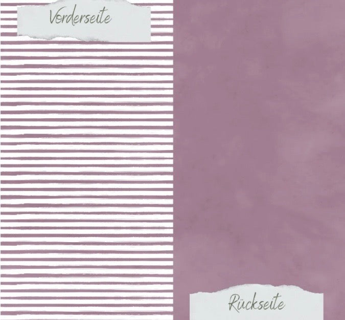 Designpapier - Basic - Malve - Streifen + Uni - Doppelseitig bedruckt