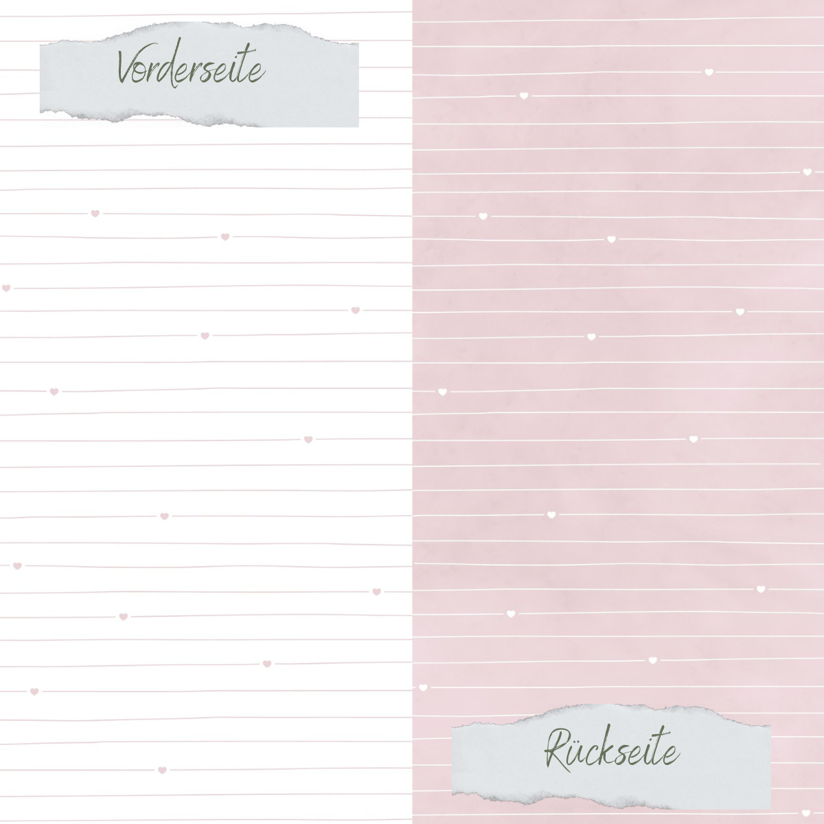 Designpapier - Basic - Puderrosa - Doodle Linien mit Herzchen - Doppelseitig bedruckt