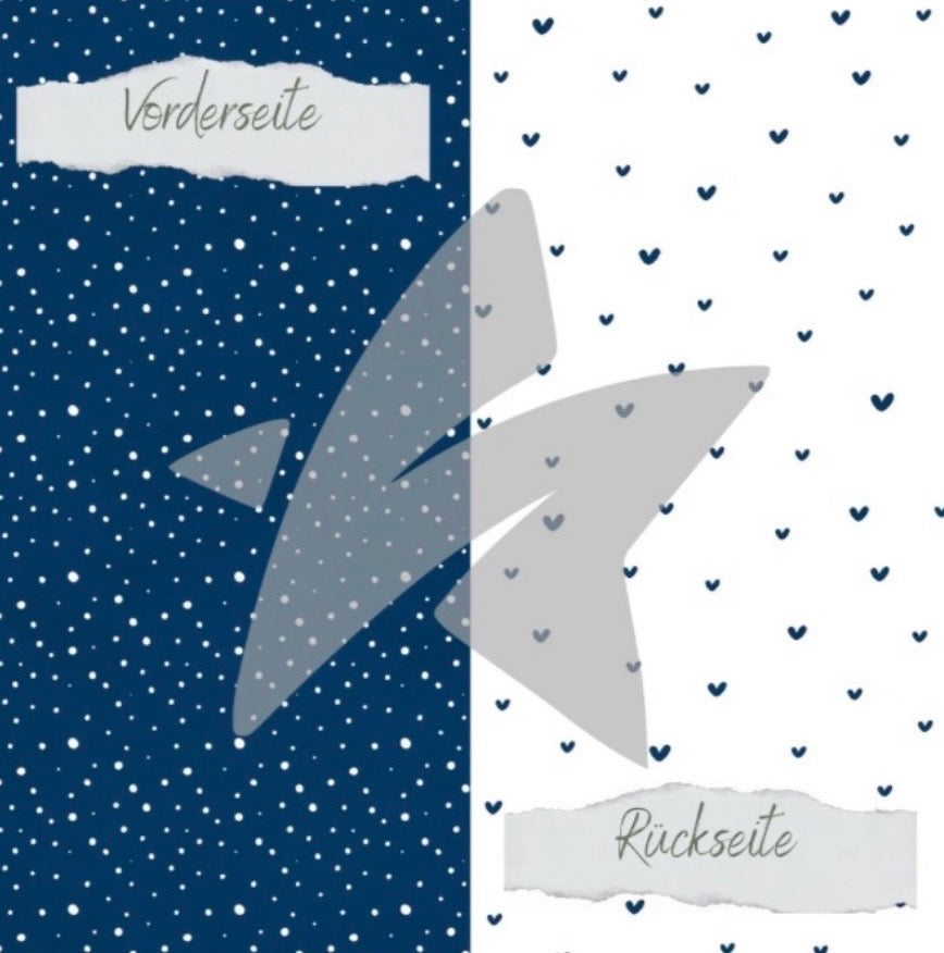 Designpapier - Basic - Marineblau - Doodle Herzen + Sprenkel - Doppelseitig bedruckt